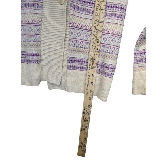 Eddie Bauer Cream and Purple Patterned Cardigan - Picture 5 of 9